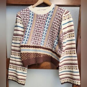 Gilded Intent Burgundy and Cream Patterned Sweater